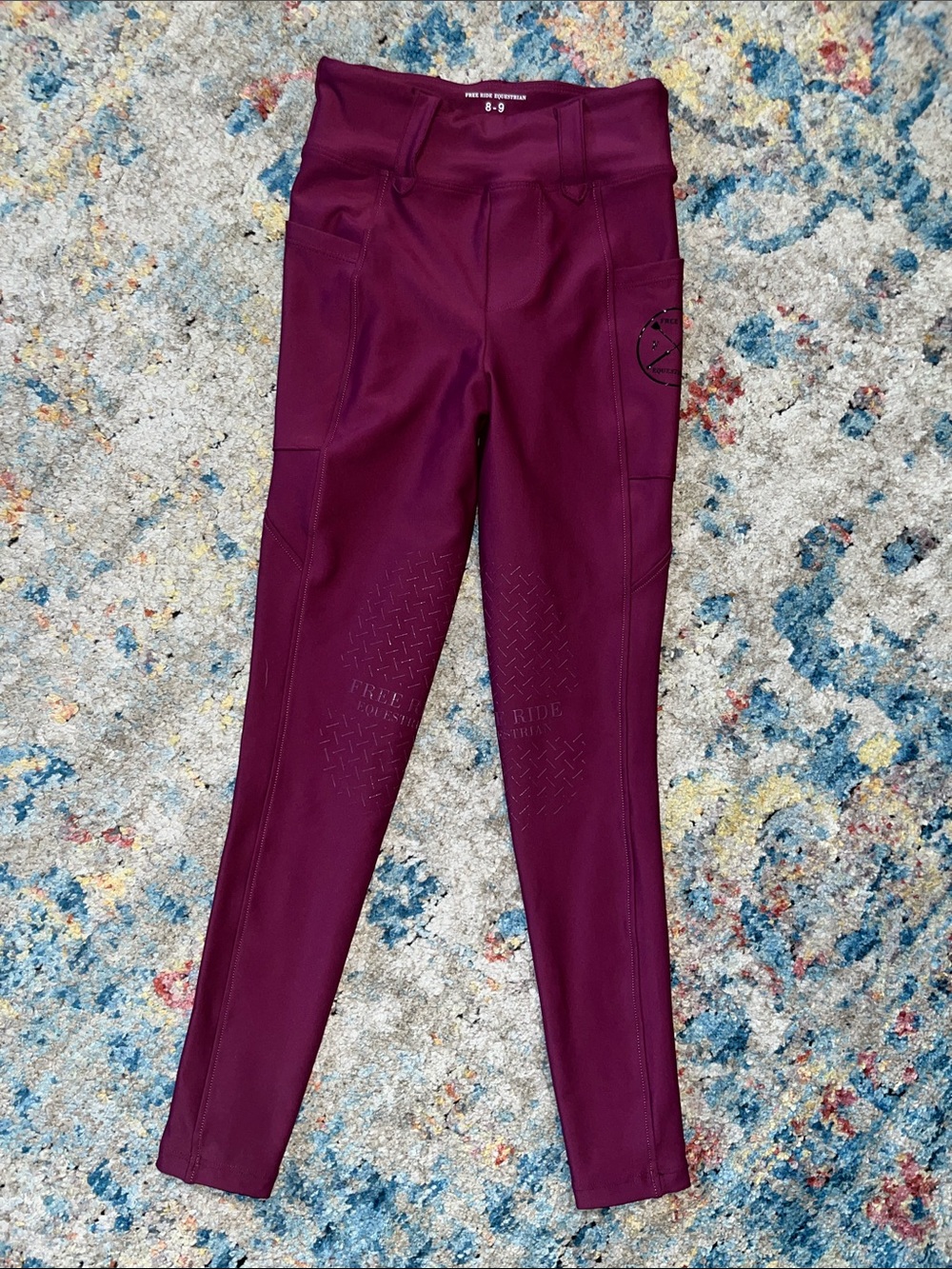 Girls' High-Waist Berry Riding Leggings with Knee Grip